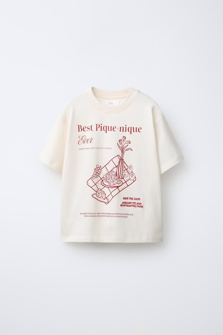 EMBROIDERED AND TEXT T-SHIRT - Ecru _ ZARA