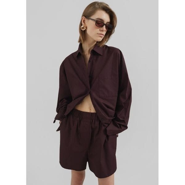 THE FRANKIE SHOP Lui Organic Cotton Boxer Shorts — Dark Plum