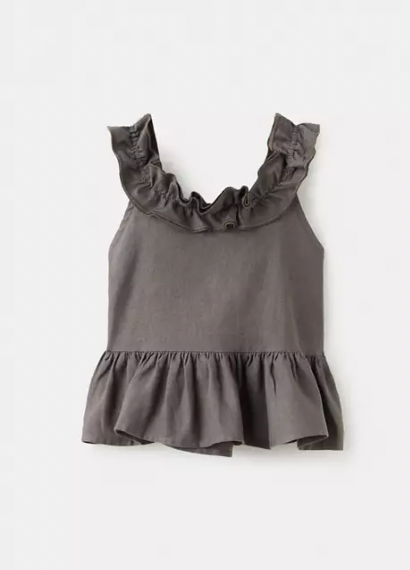 grey linen blend mango kids ruffled back tie summer top