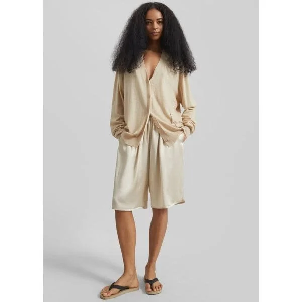 THE FRANKIE SHOP Nelis Silk Bermuda Shorts — Champagne