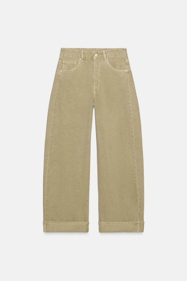 ZARA TRF Mid-Rise Folded Baggy Jeans