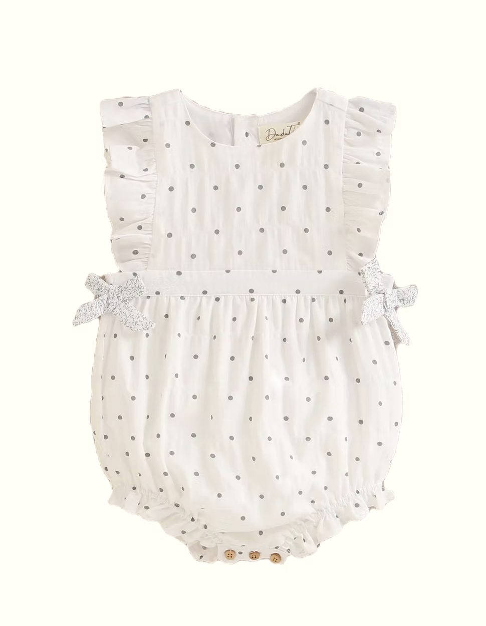 DADATI Baby Girl's Frog Print with Gray Polka Dots