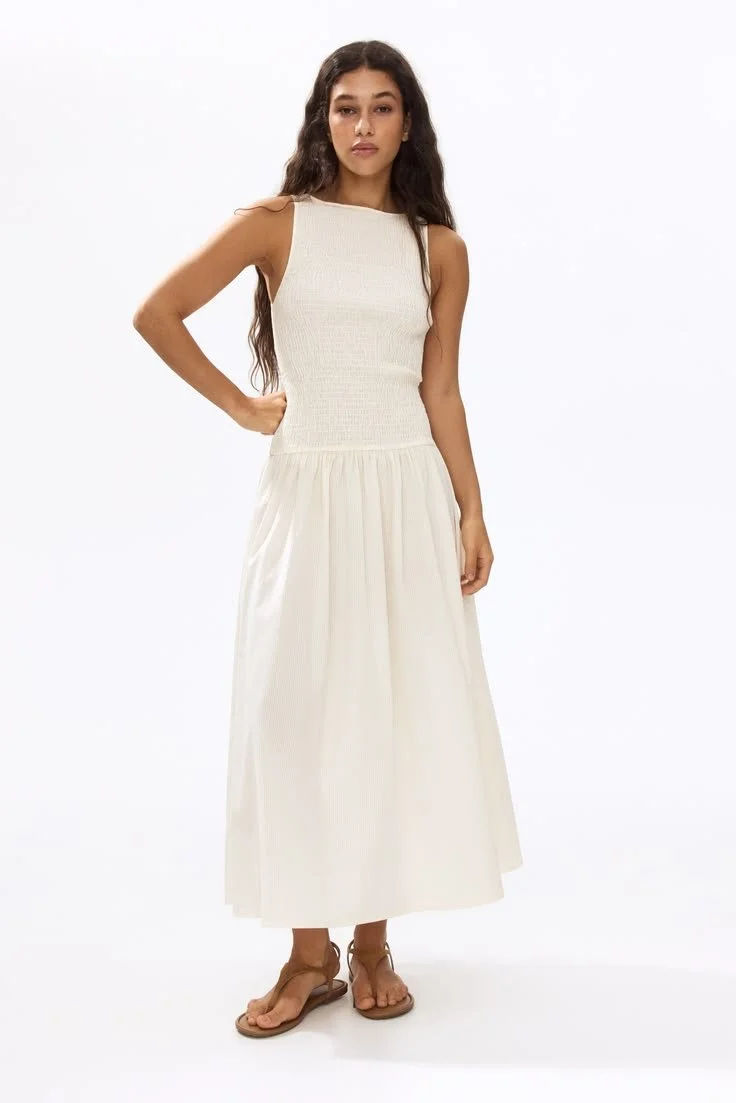 Women's Cream Smocked Seersucker Dress _ H&M US.jpeg
