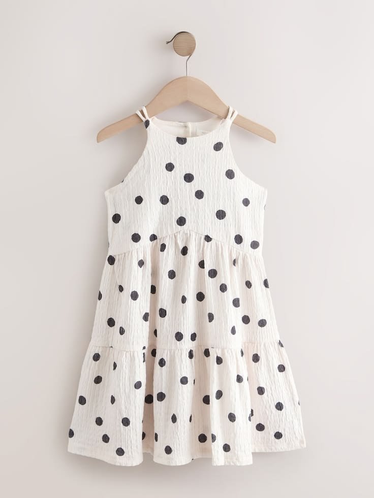 Monochrome Spot Strappy Crinkle Summer Dress
