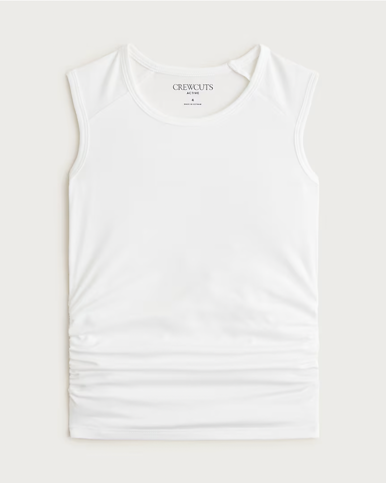 white ruched tank top stretchy jersey material in white for kids