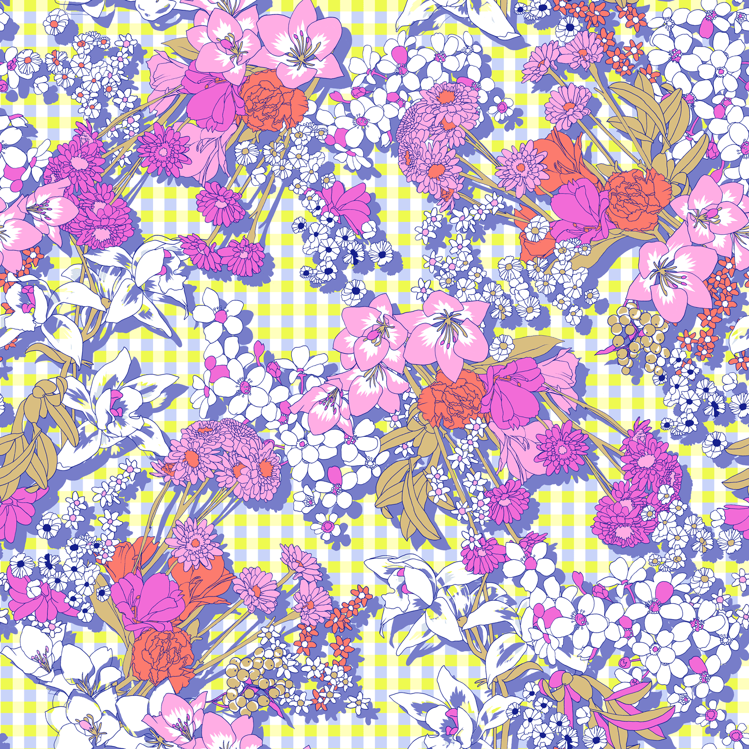 Estampado floral estilo 70s diseñado con técnicas del Pack Diseño de Estampados