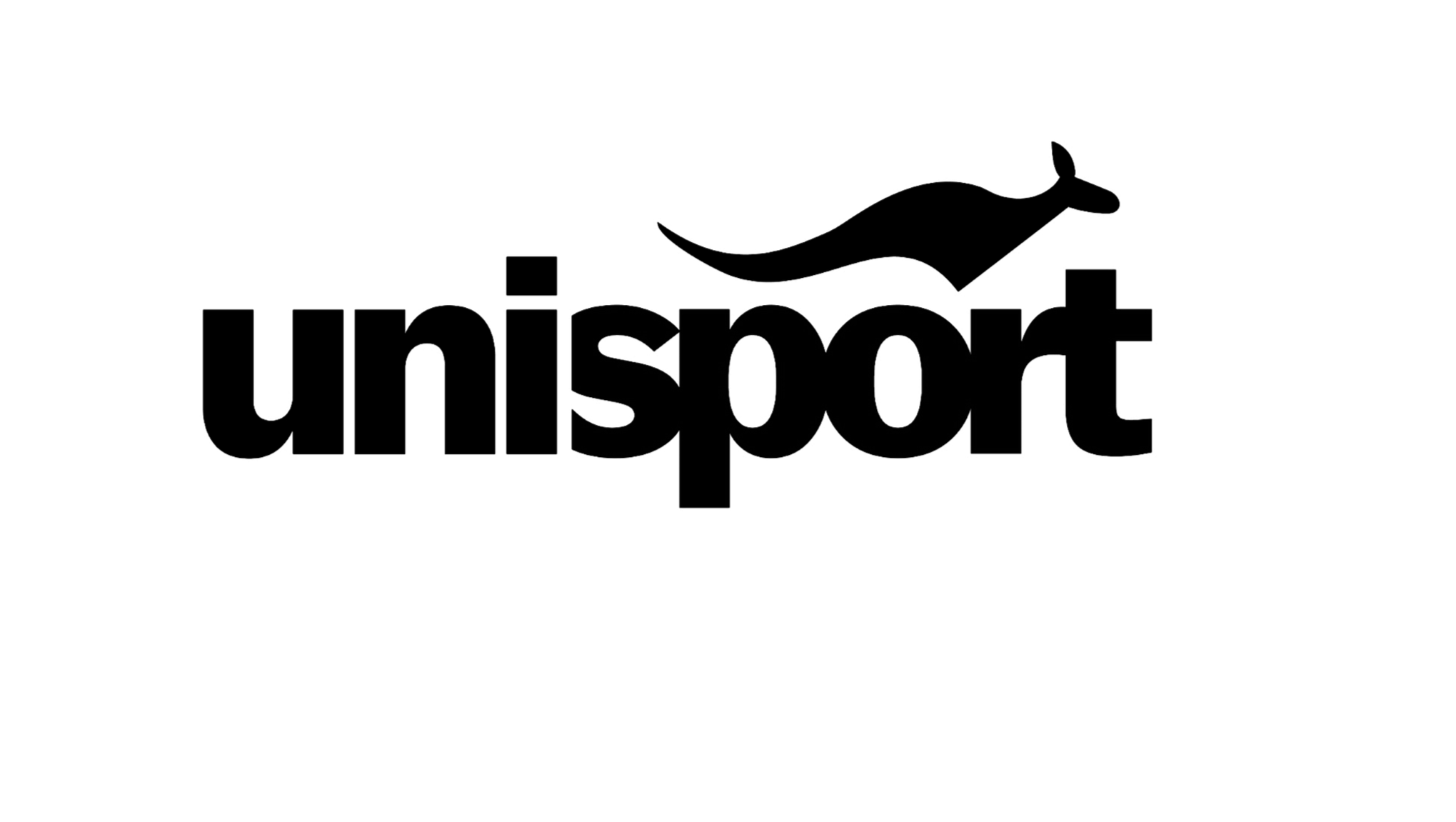 Unisport logo with a kangaroo jumping over the company name in black text. Nationals Gold Coast