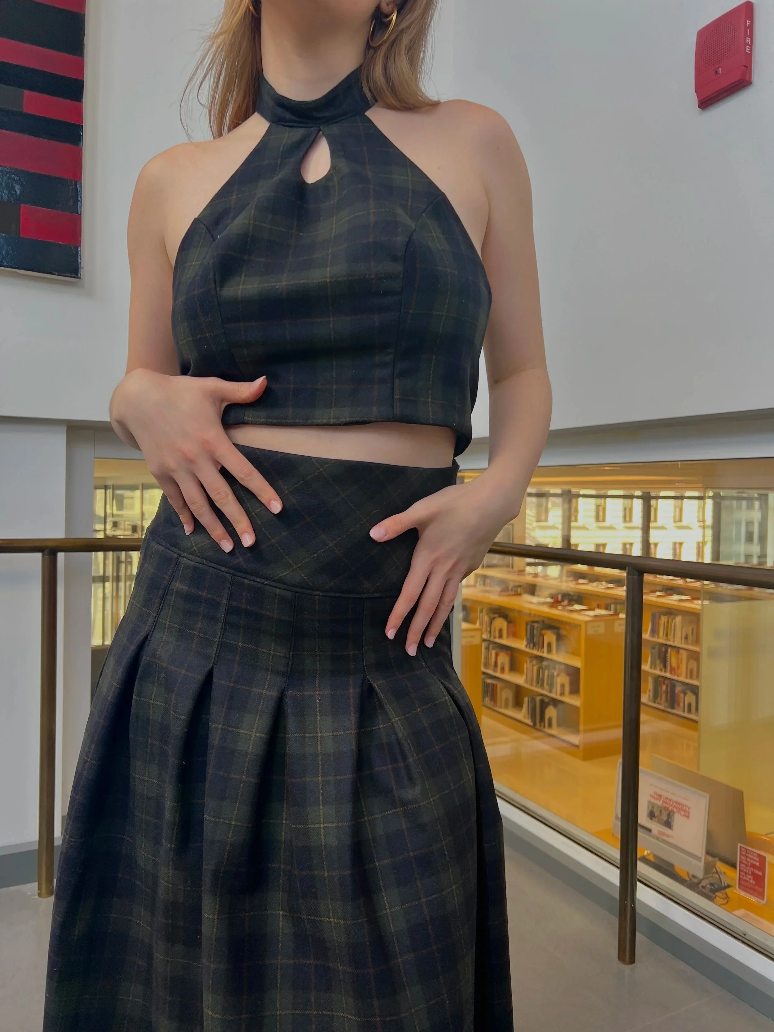 Plaid Wool Pleated Skirt