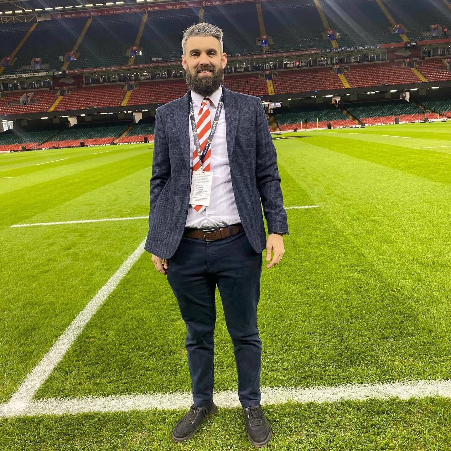 Dr David Thomas Mchiro LRCC, attending the Principality Stadium to provide Chiropractic Treatment for the Referees at a 6 Nations Game.