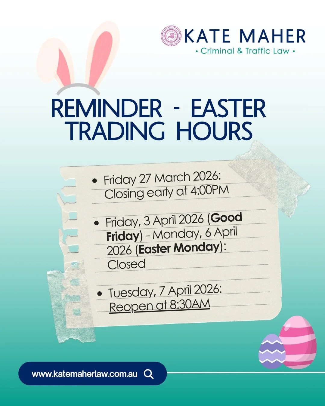 As we approach the Easter period, our office hours will vary. Please plan ahead for visits and calls.

We&rsquo;re sharing this a little early to keep you &ldquo;egg-stra&rdquo; prepared 🐰

Thank you for your understanding.

#eastertradinghours #cri