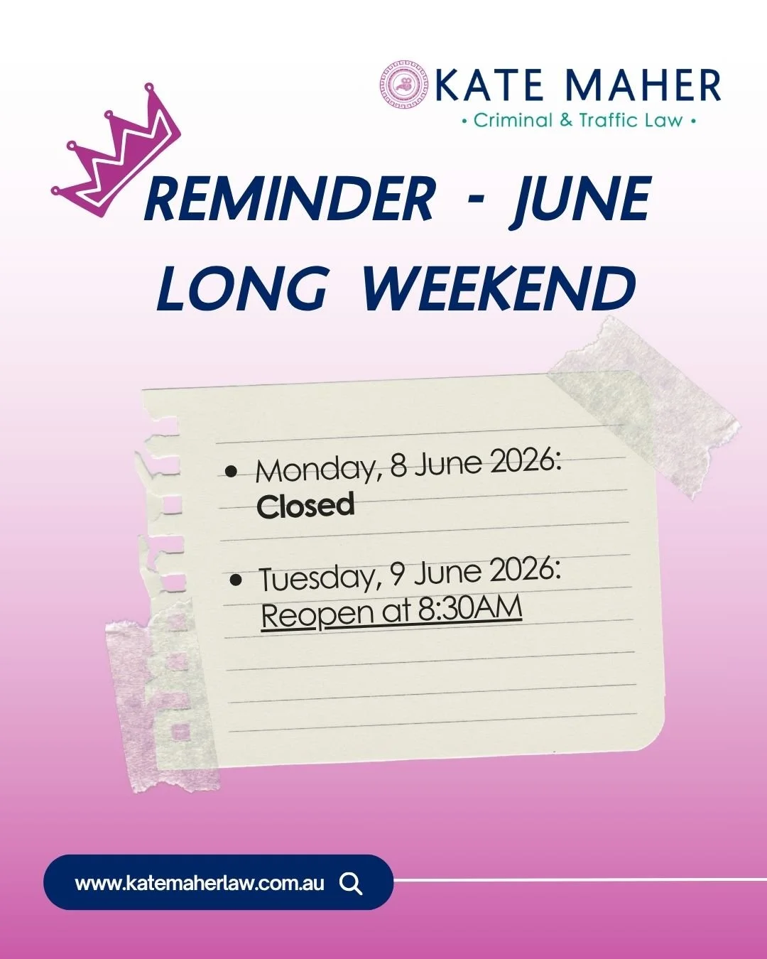 We wish our clients and community a safe and restful June long weekend. 

#JuneLongWeekend #PublicHoliday #LawFirm #Community