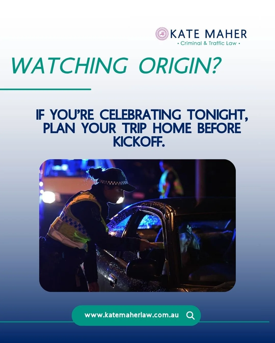 The only thing tougher than Origin defence?

Explaining a drink driving charge to your lawyer the next morning.

A split-second decision can lead to licence disqualification, fines, or criminal charges. If you&rsquo;re celebrating tonight, make a pla