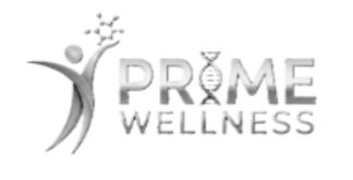 Logo for Prime Wellness featuring a stylized human figure and DNA strand