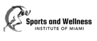 Logo for Sports and Wellness Institute of Miami featuring a stylized dolphin and text