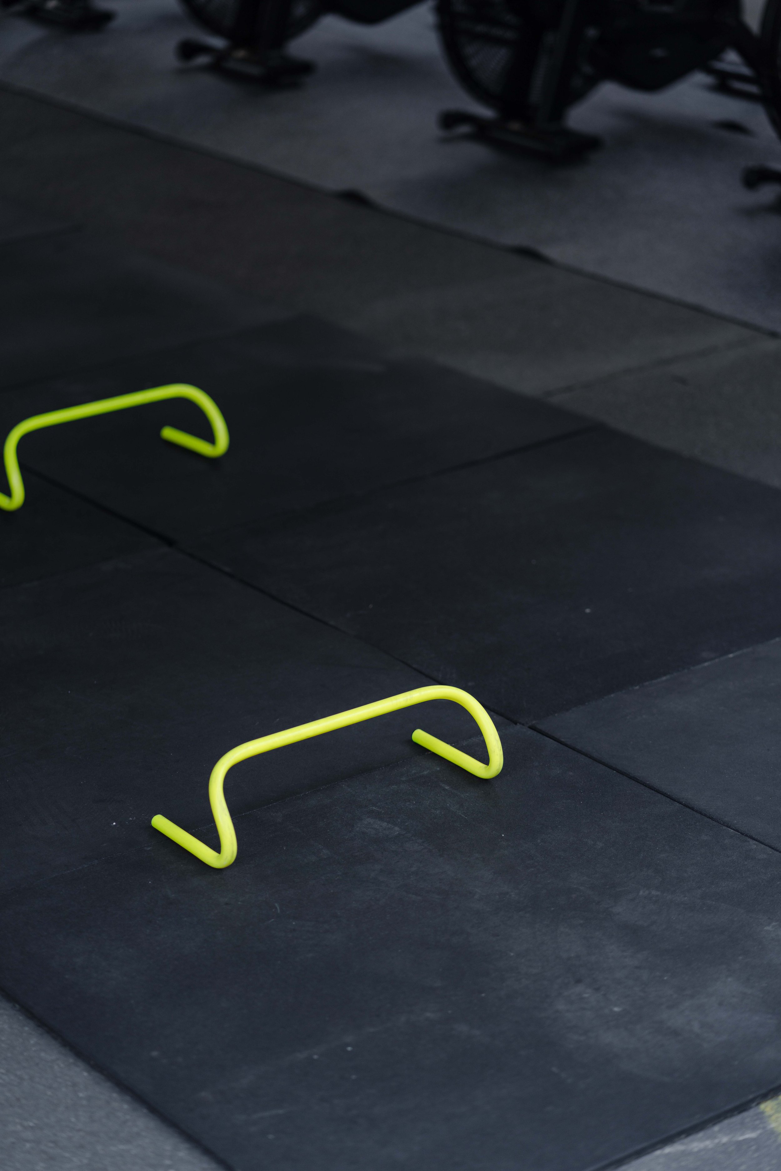 Yellow hurdles at Les Mills Taranaki Street, in Wellington NZ.