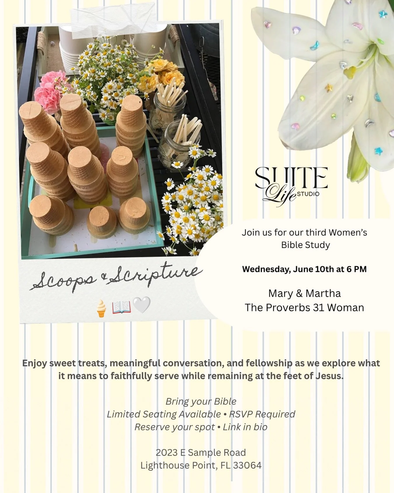 Women&rsquo;s Bible Study #3 is officially open! Join us for Scoops &amp; Scripture as we talk about Mary &amp; Martha, the Proverbs 31 woman, and what it looks like to faithfully serve without losing sight of Jesus. 🤍

Limited seats available. Comm