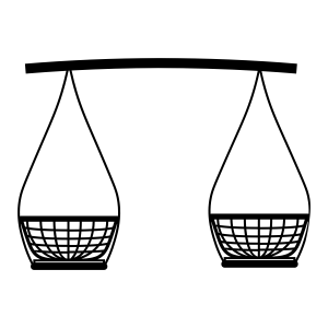 Geometric drawing of an outline square with sections divided by vertical, horizontal, and half circle lines.