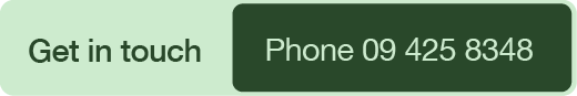 Green contact information box with text 'Get in touch' and a phone number 'Phone 09 425 8348'.