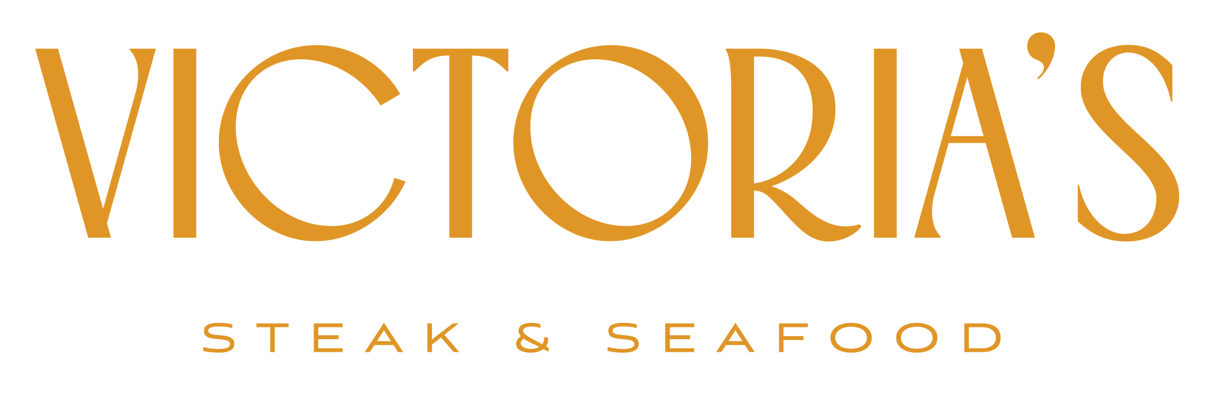 Logo of Victoria's Steak & Seafood in gold text.