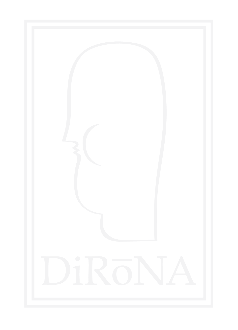 A badge logo featuring a stylized side profile of a person's face with the word 'DiRONA' underneath. DiRONA is the Distinguished Restaurants of North American Association.