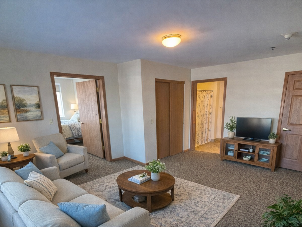 Resident one-bedroom apartment at Havenfield at Chilton Senior Living.