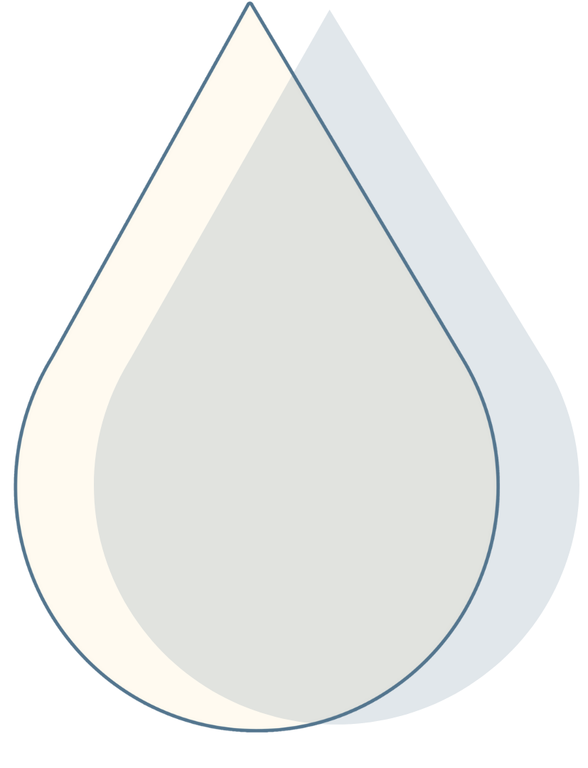 Simplified illustration of a water droplet with a gradient of white, light gray, and dark gray colors