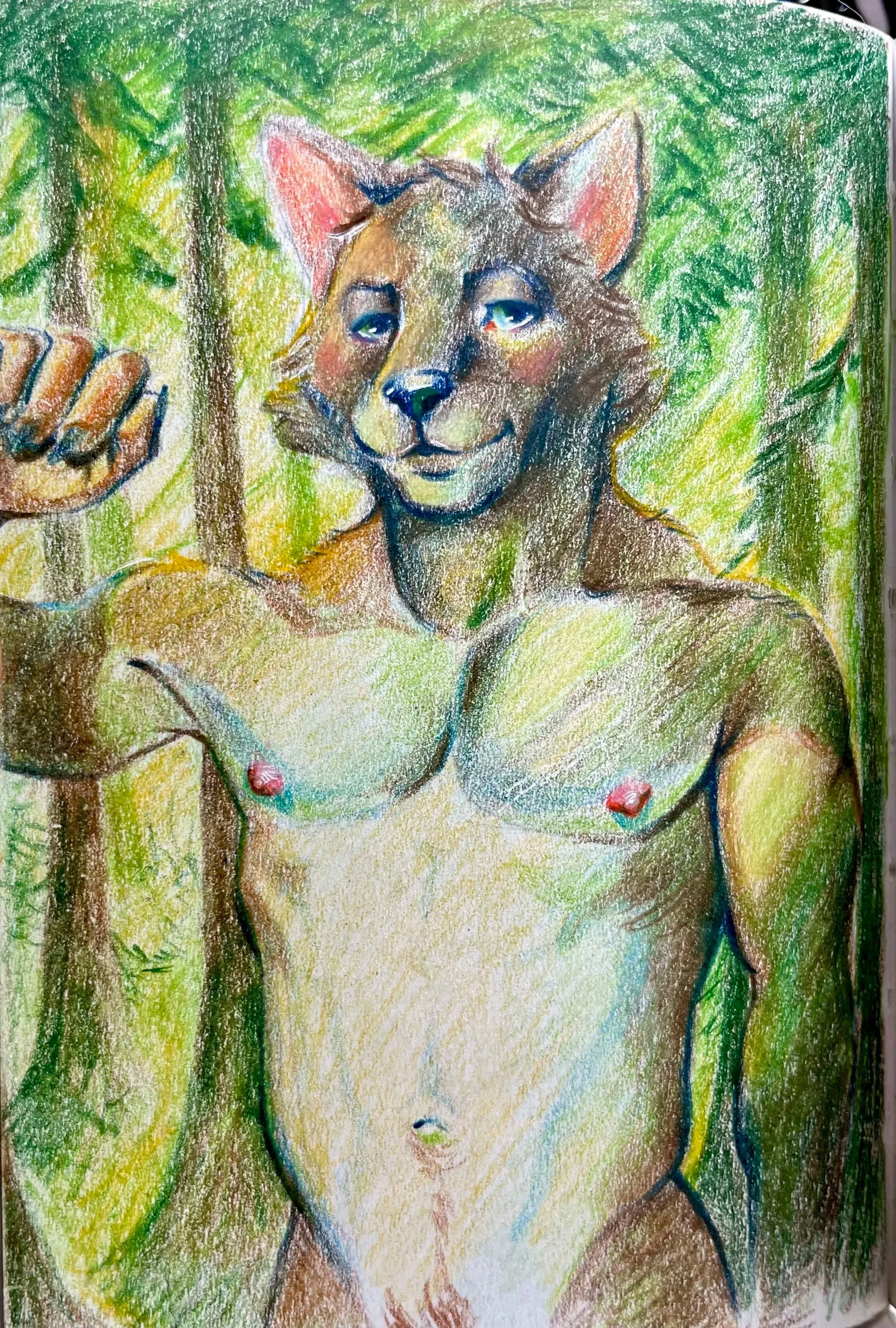 "Wolf Selphie II" 2025, colored pencil on paper, 4"x6"