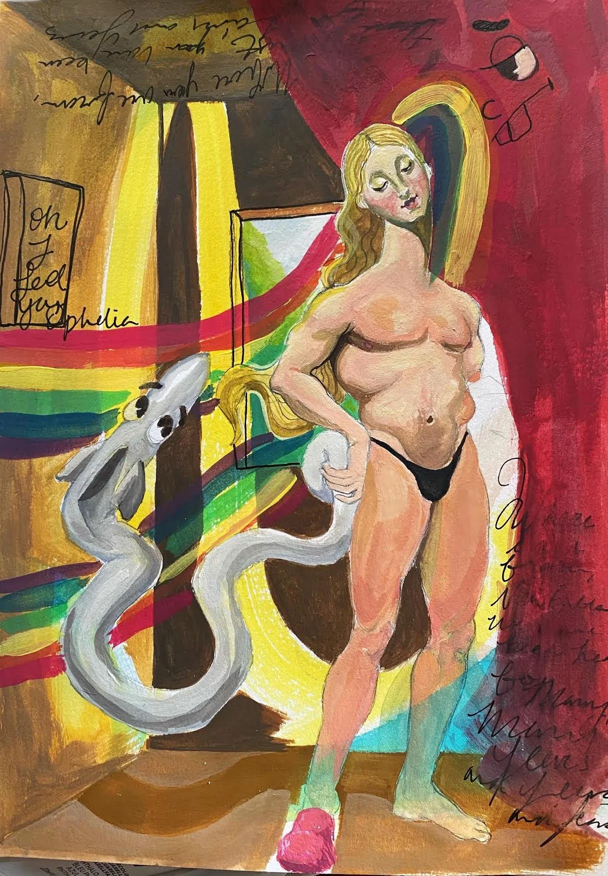 "Paninaro", 2020, gouache and micron pen on paper, 7"x10"
