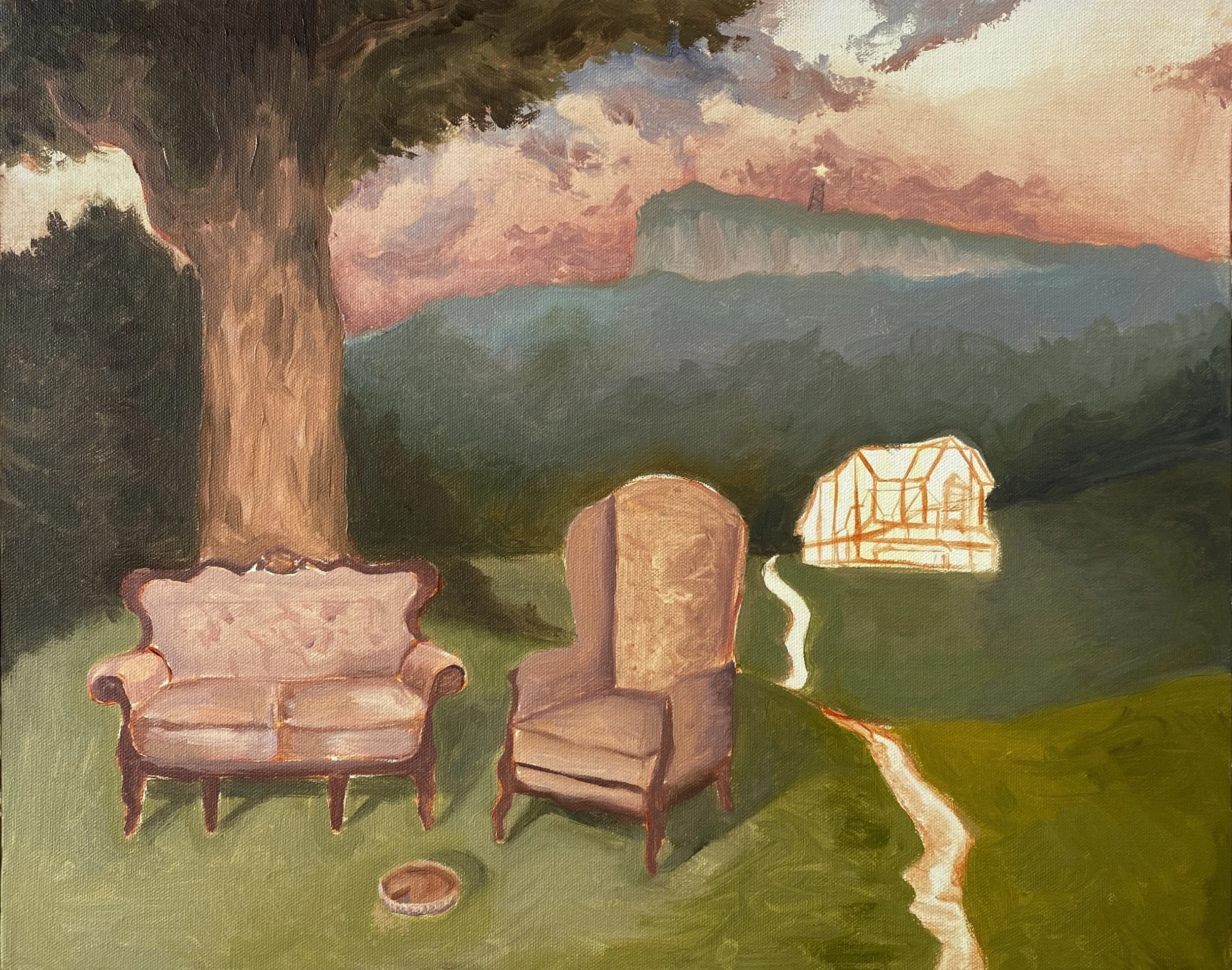 "My Mountains Are Better, Because Mine Have Memories", 2020, oil on canvas, 12"x16"