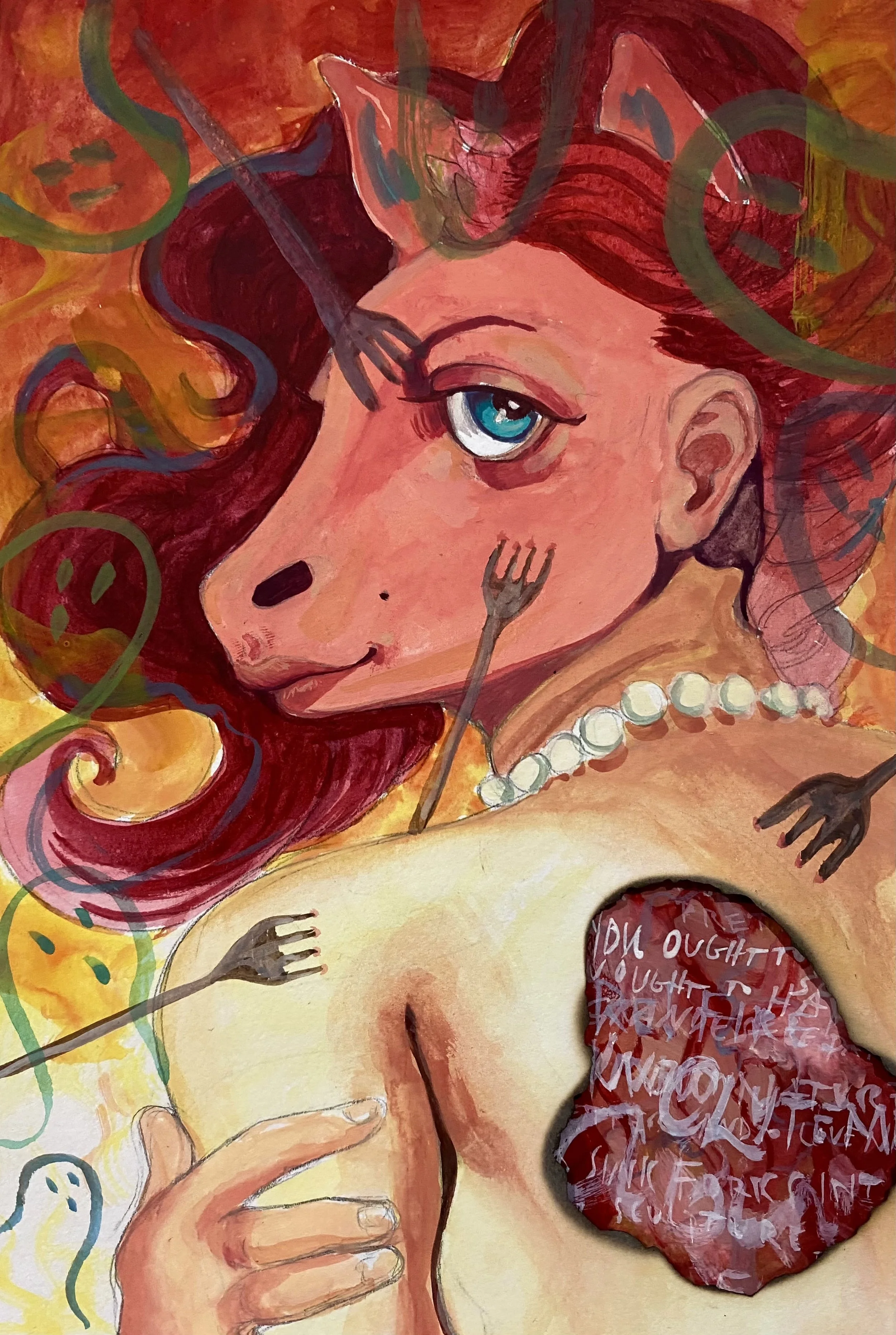 "Clytemnestra", 2020, gouache on paper, 7"x10"