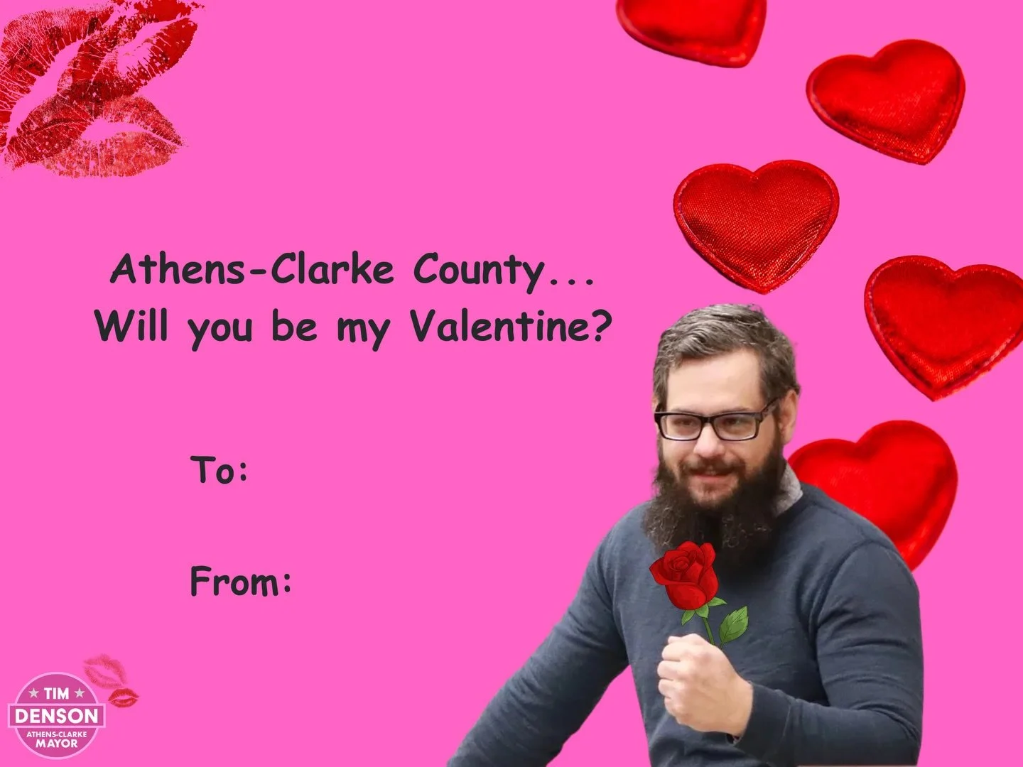 Forgot to get a Valentine&rsquo;s Day card? We got you covered 💕

Don&rsquo;t forget we also planned a perfect date for you and your boo: canvassing for Tim at 1 PM! Meet at the library. Chocolate and roses not provided.