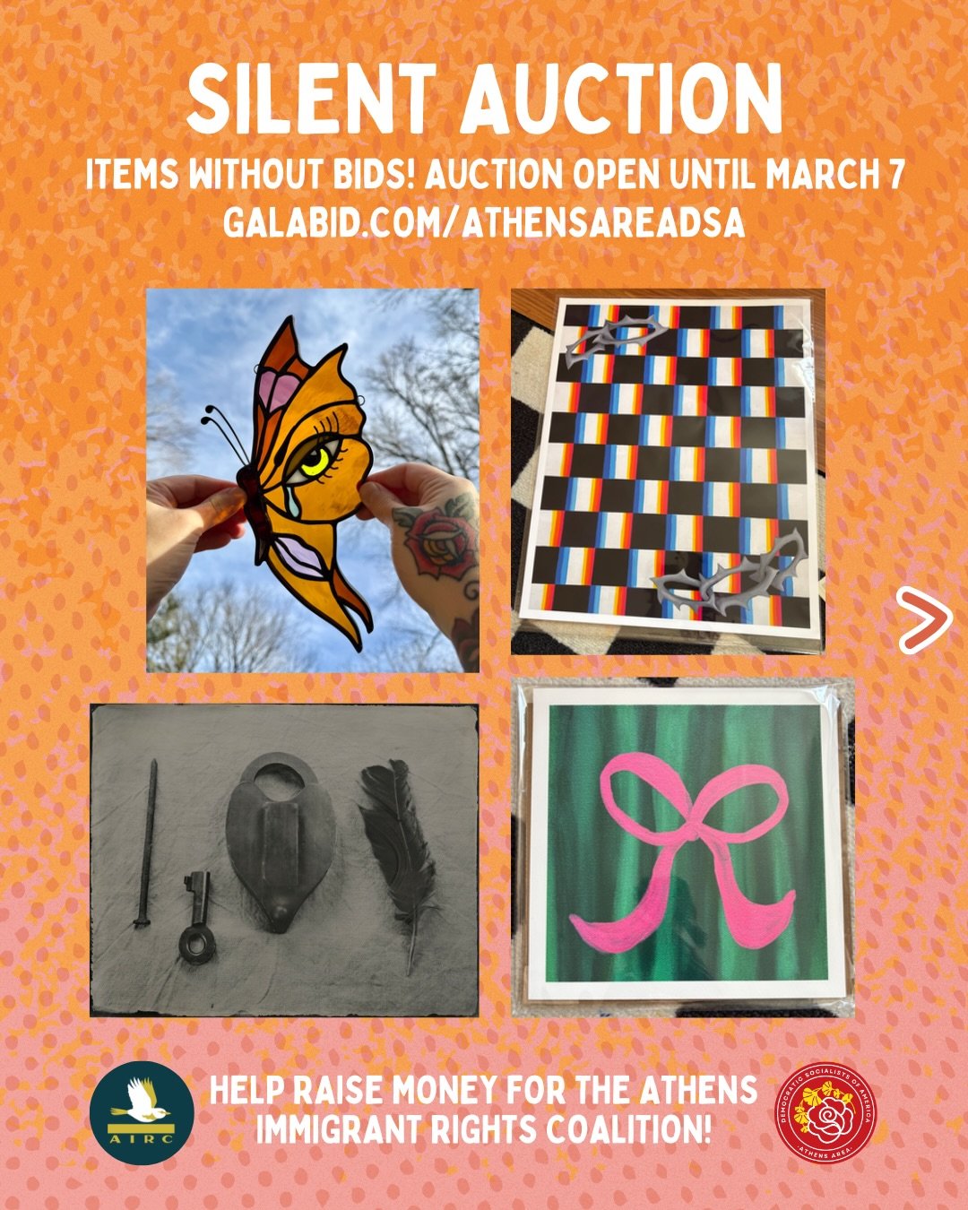 We still have many items that haven&rsquo;t had a single bid! All of these and more on our silent auction to raise funds for @athensimmigrantrightscoalition 💛

Link to the auction in our bio!