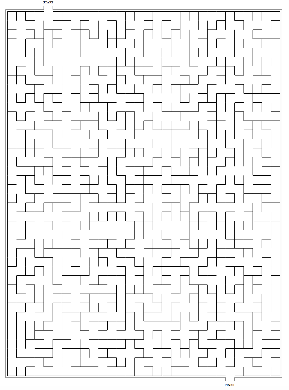 Maze puzzle with start point at the top left and finish point at the bottom right.
