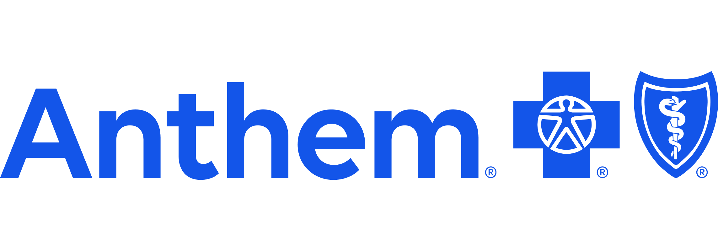 The logo of Anthem, a healthcare insurance company, with blue text and symbols including a star, a shield with a healthcare symbol, and a caduceus.