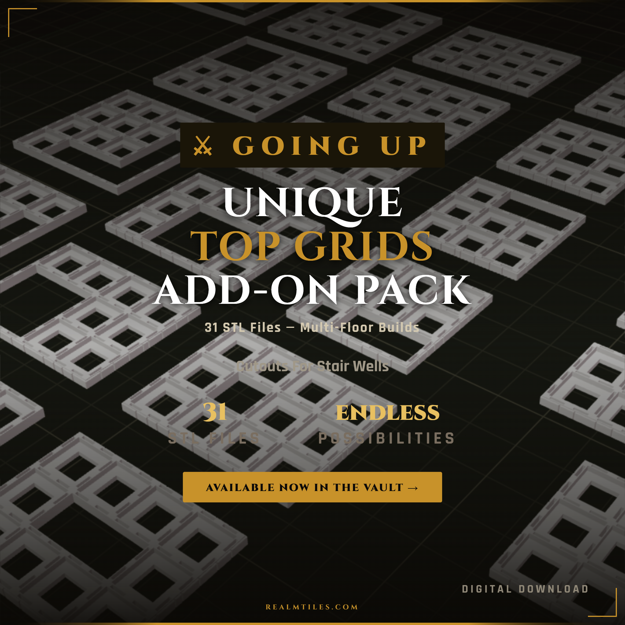 Unique Top Grids - 31 STLs (For towers, two-story buildings, and vertical builds no other system can do.)