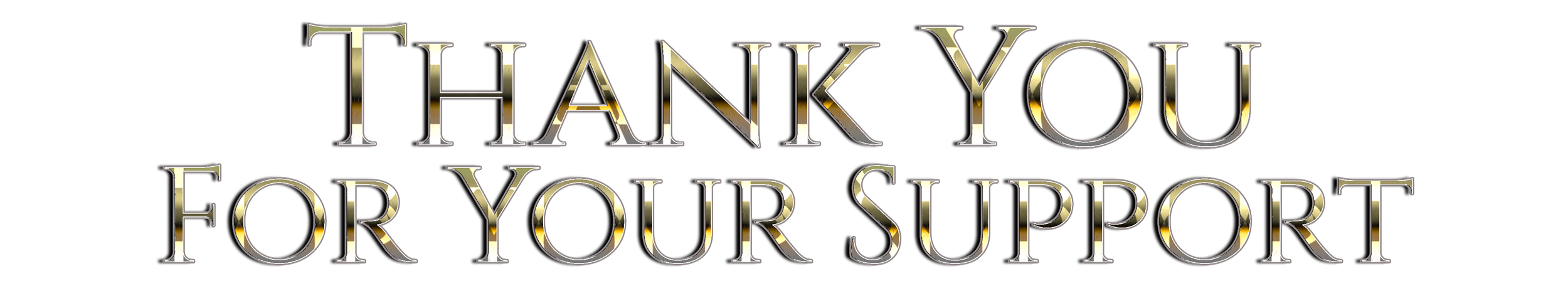 A thank you message in 3D metallic gold and silver text reading "Thank you for your support" on a black background.