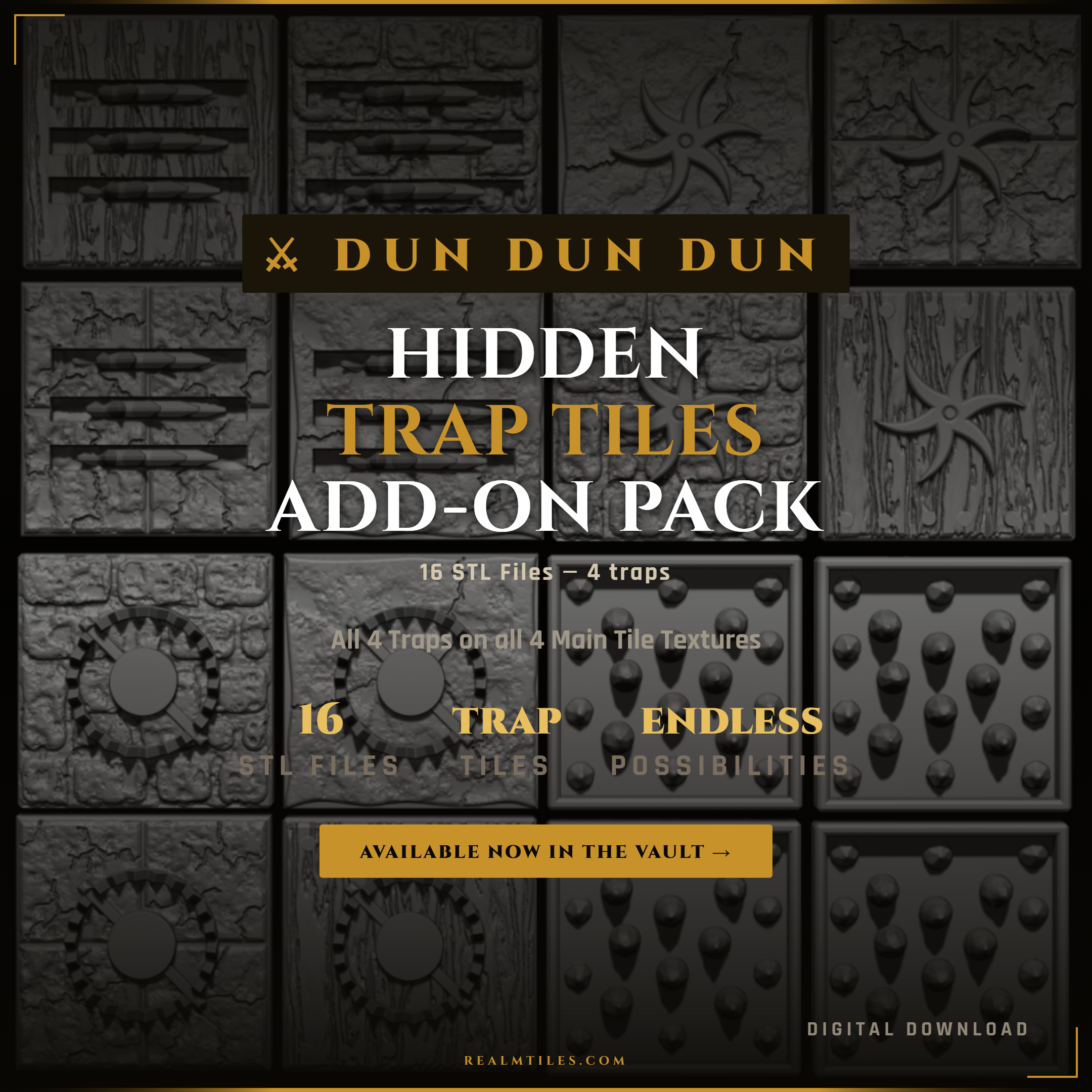 Hidden Trap Tiles - 16 STLs (Reversible Tiles - The traps are hidden until your players forget to check.)