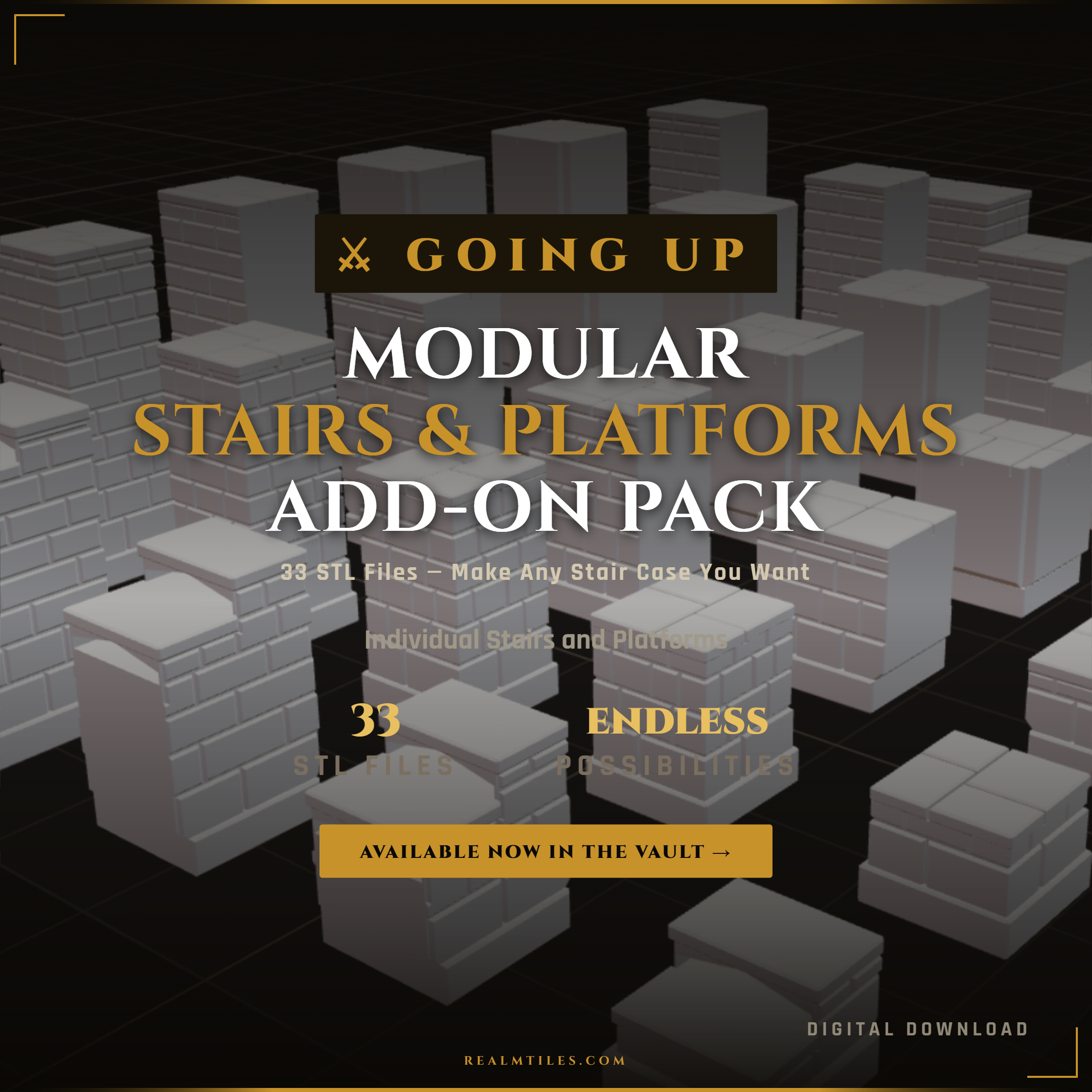 Modular Stairs & Platforms - 33 STLs (Build the epic staircases your dungeon deserves)