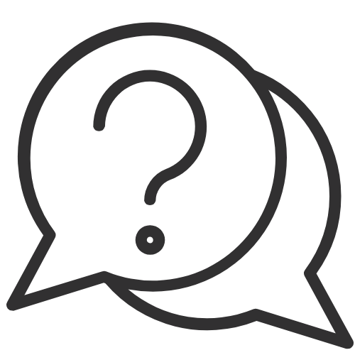 Two overlapping speech bubbles, one with a question mark inside.