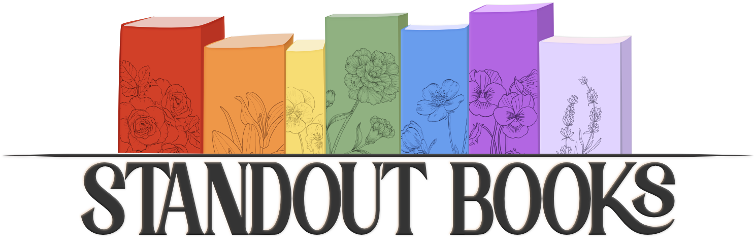 Colorful books with floral illustrations on covers and the text 'Sandout Books' in large, black 3D letters beneath them.