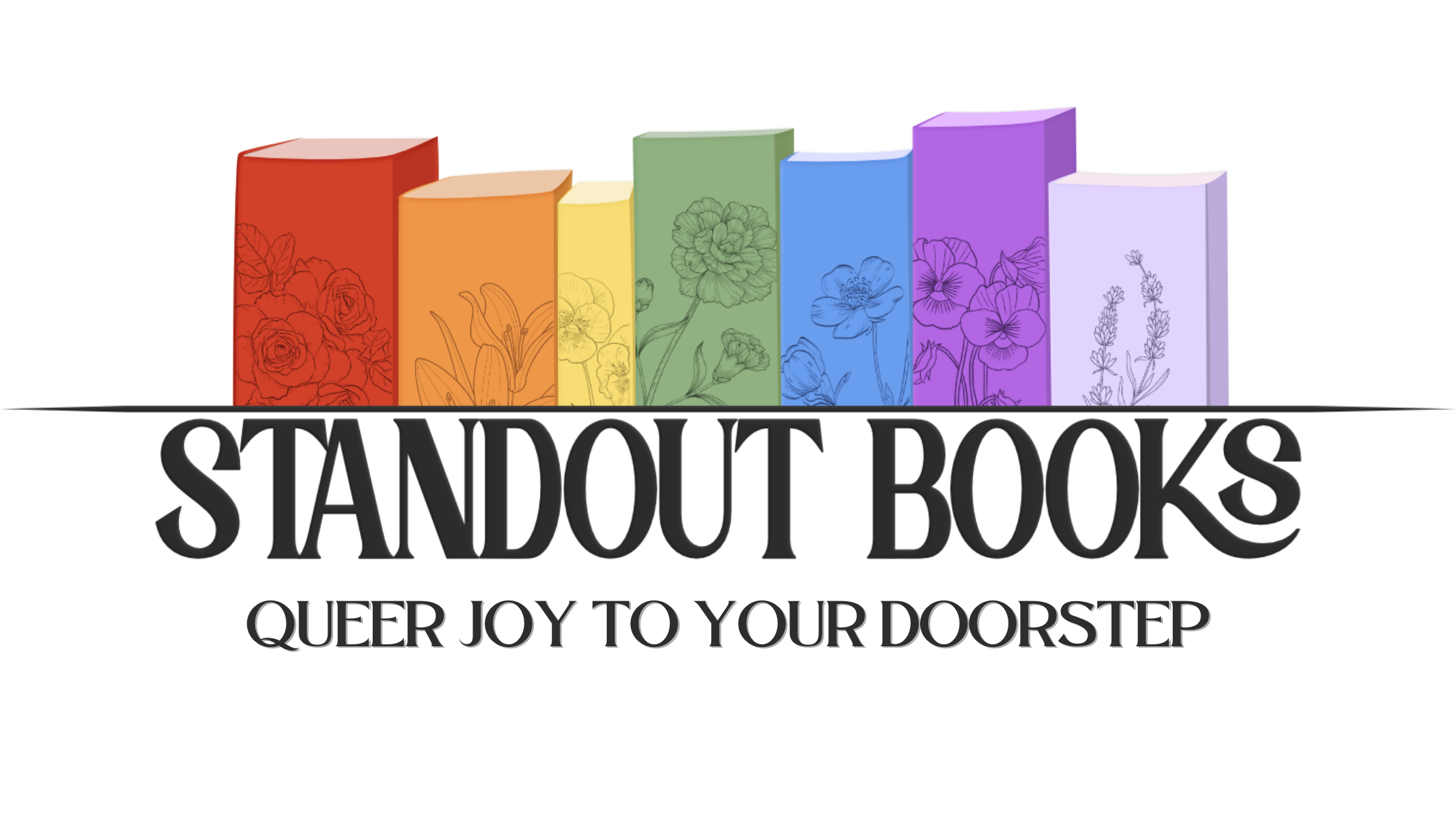 Colorful stack of books with floral line art covers, with text 'Sandout Books' and the phrase 'Get Your Your Do'