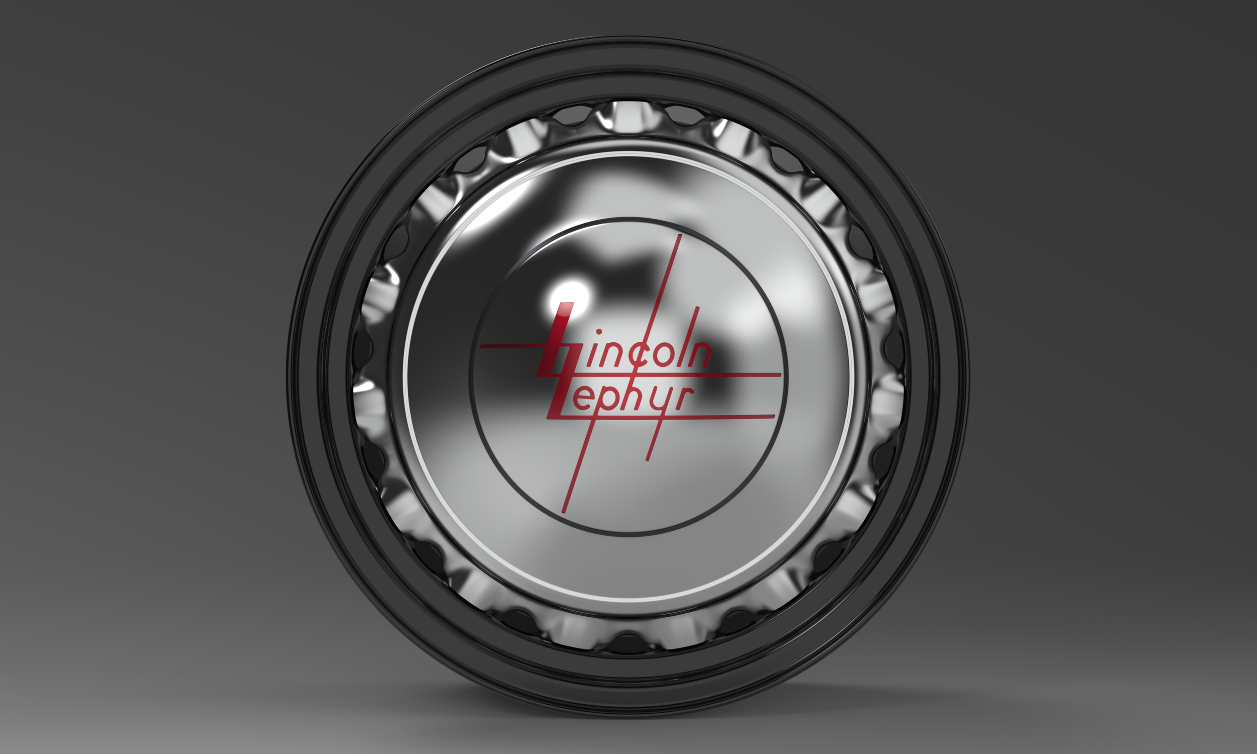 Billet replica of a vintage Lincoln Zephyr wheel