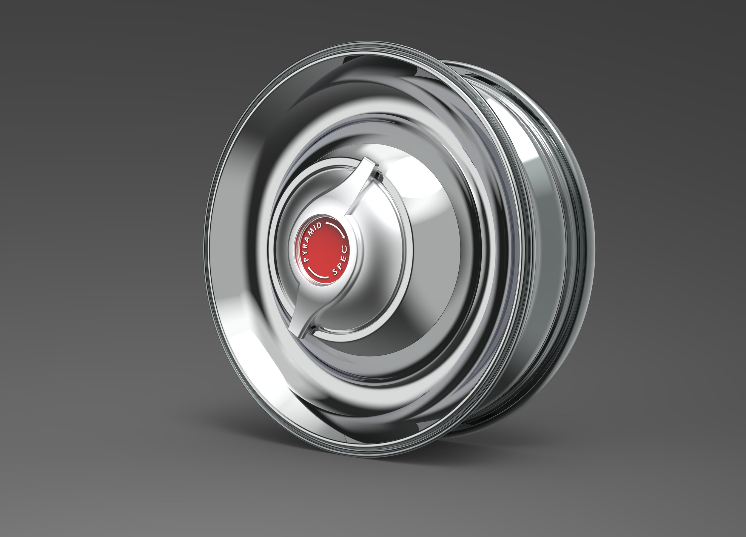 Replica of a vintage Cadillac "sombrero" hubcap, reimagined as a full billet wheel
