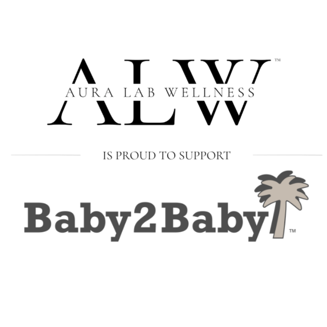 Support logo with supporting text and palm tree graphic for Baby2Baby