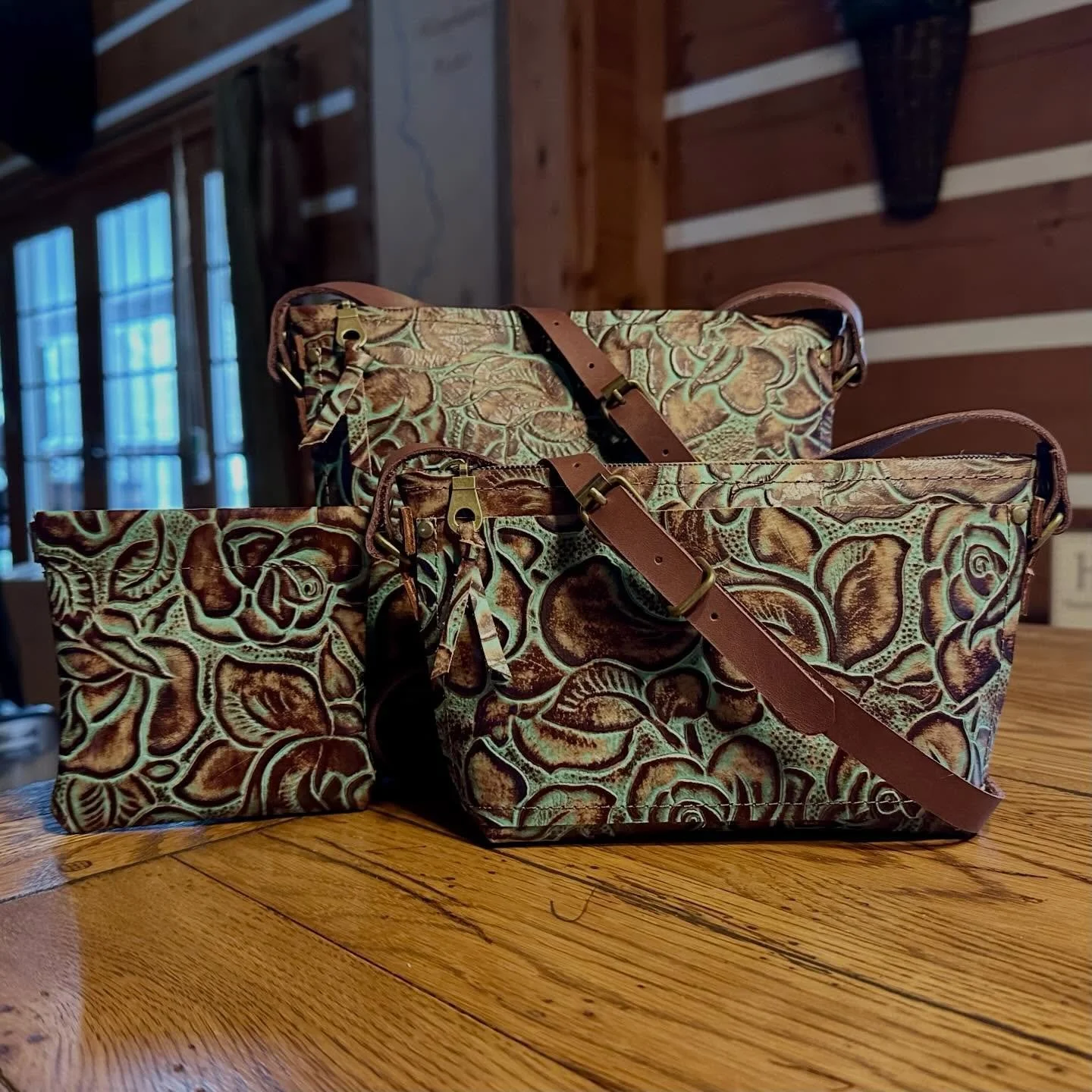 Two new bags in Rose Turquoise leather finishes off the day. These beauties are on my website. Available to go to their next loving home!! If you&rsquo;re looking for a matching spring wallet, they&rsquo;re available too. www.hbkleather.com #hbkleath