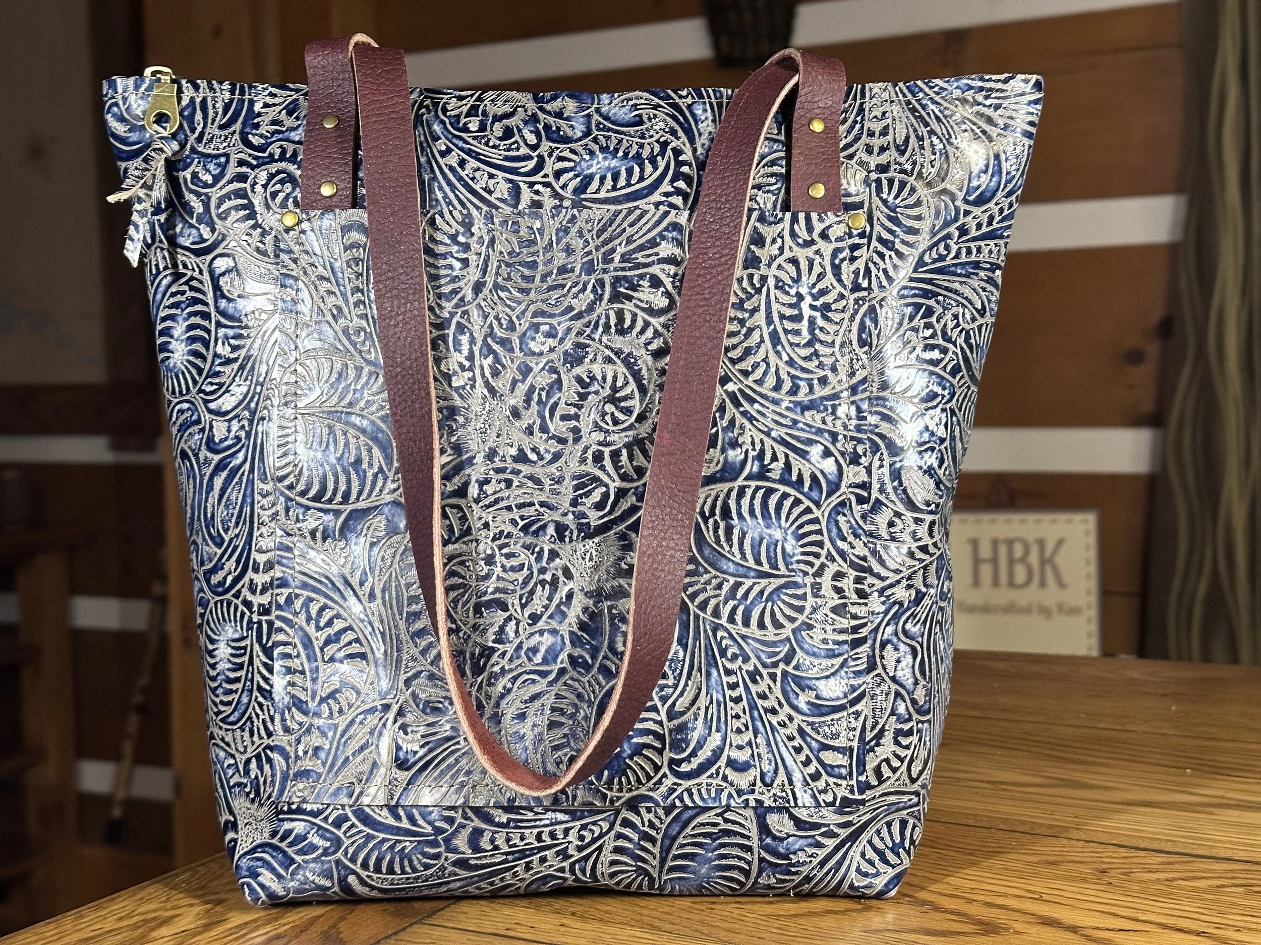 Small Zippered Tote - Greek Blue