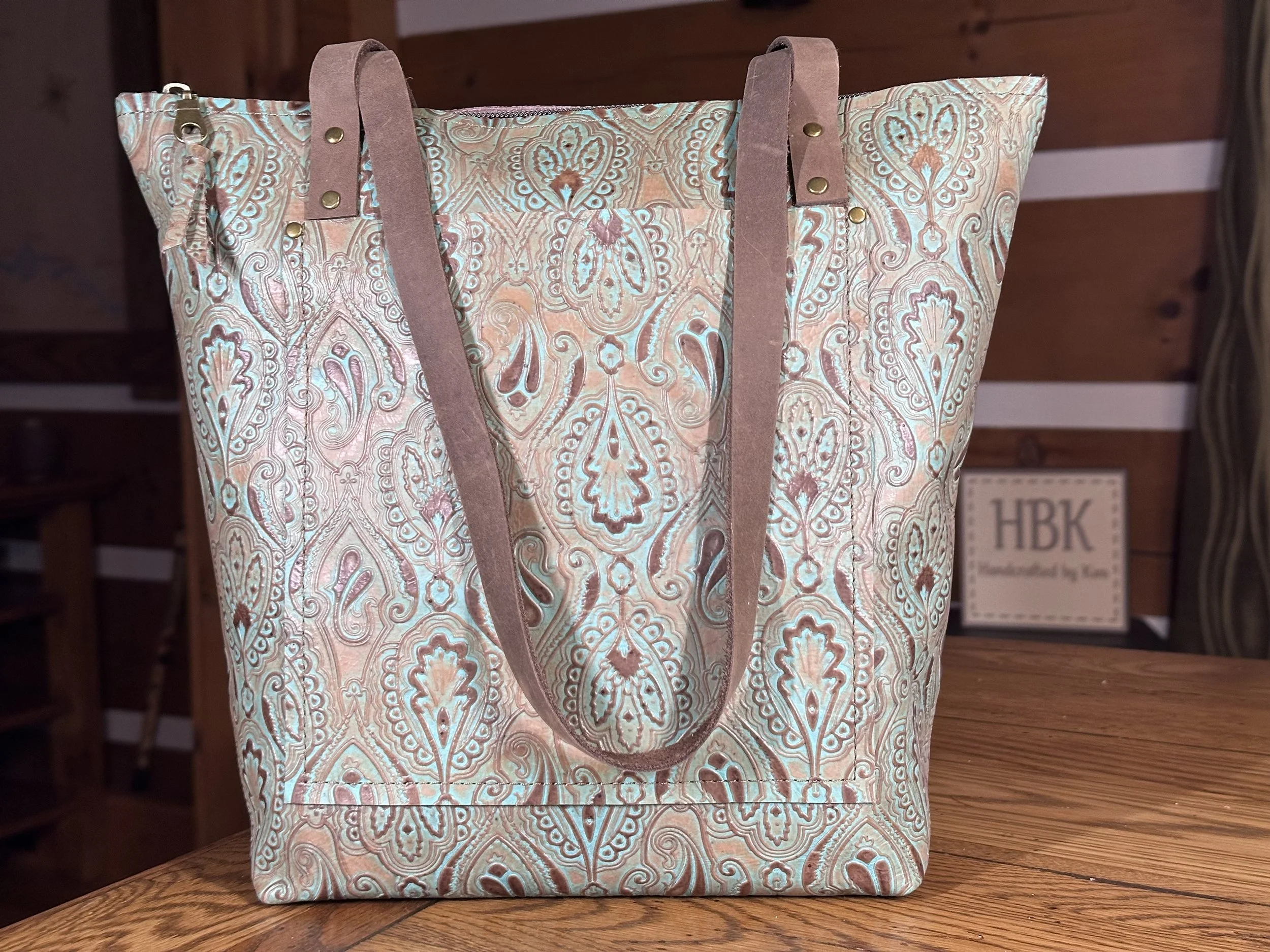 Small Zippered Tote - Turquoise Emblem