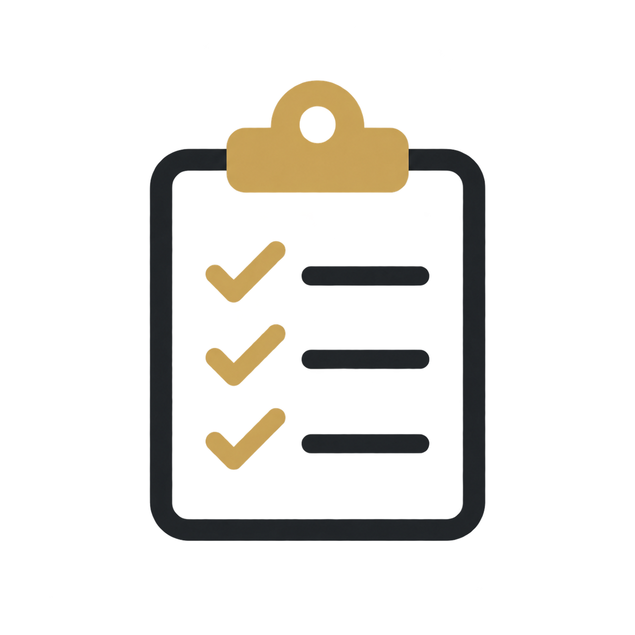 Stylized graphic of a clipboard with three checkmarks and three empty boxes, symbolizing a completed checklist.