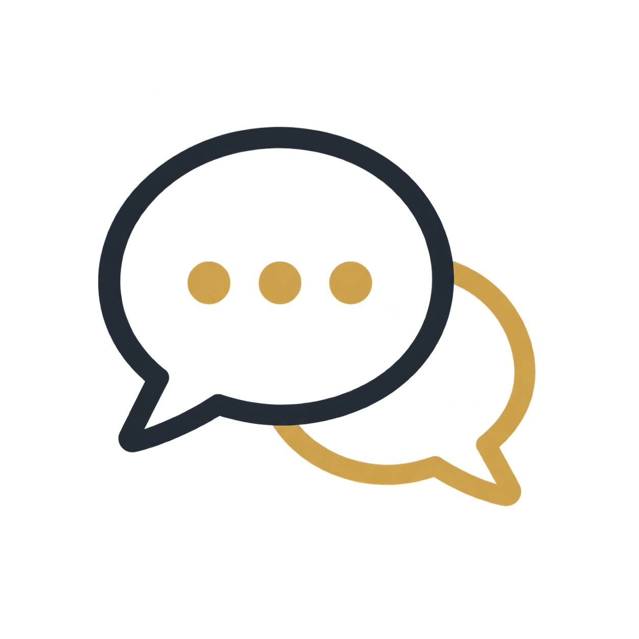 Two overlapping speech bubbles, one black with three dots, and one gold with an outline.