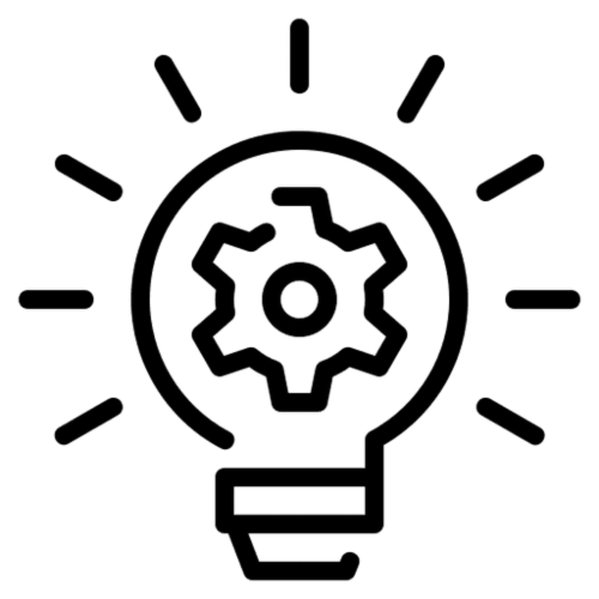 Icon of a lightbulb with a gear inside, representing innovation or ideas.